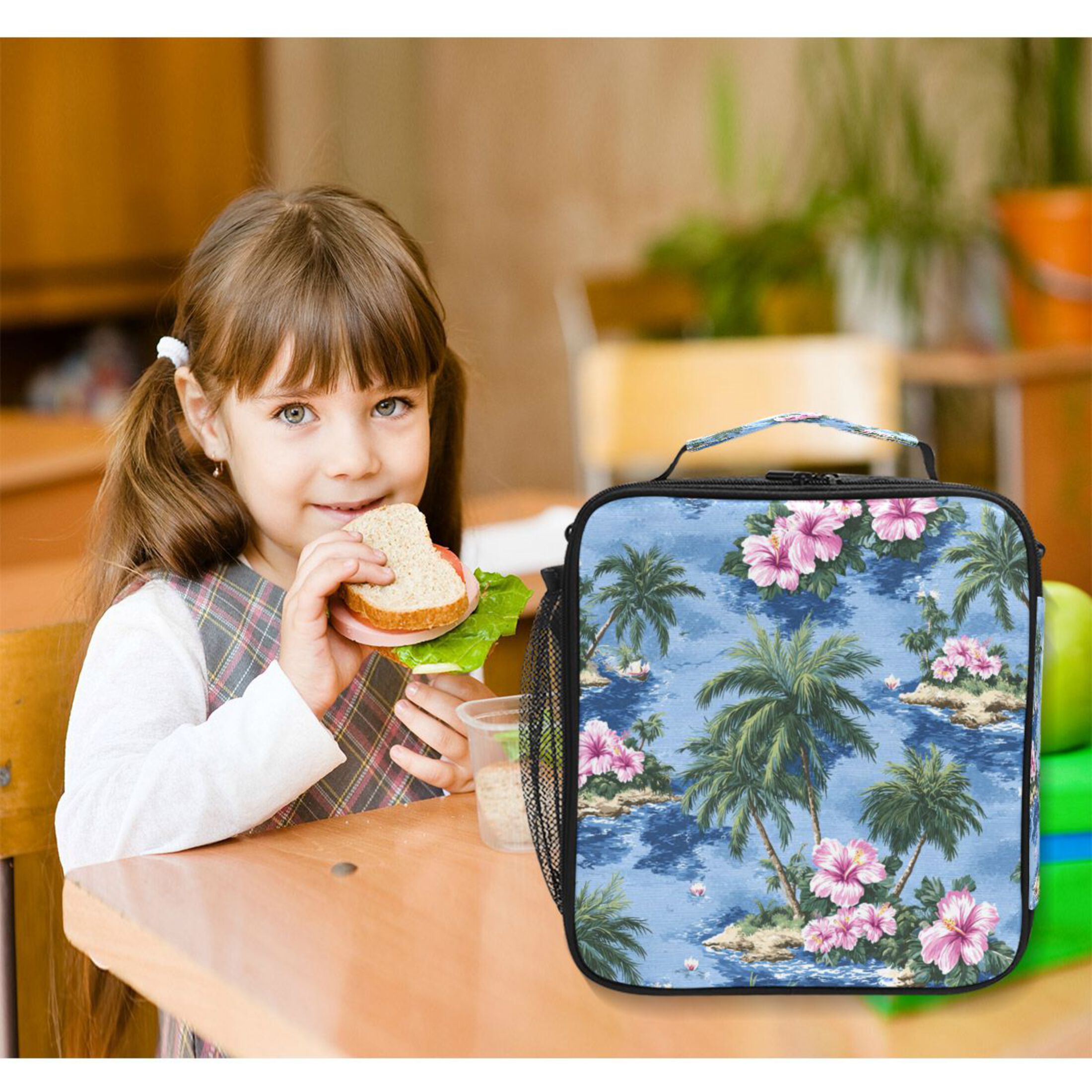 10.5X9.5in Square Insulated Lunch Bag Leak-proof Lunch Box for Outdoor Work Picnic Small Islands and Beautiful View