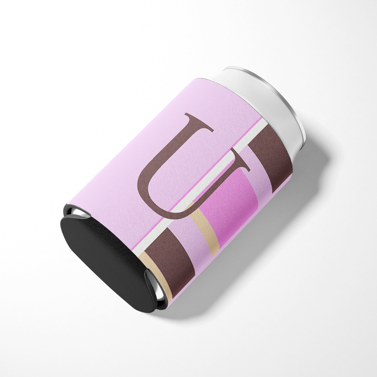 Letter U Initial Monogram - Pink Stripes Can or Bottle Hugger