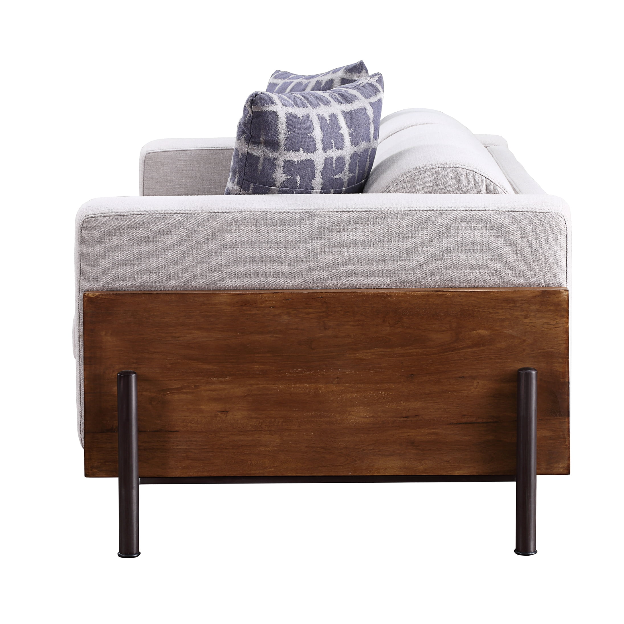 Walnut Finish Fabric Loveseat Sofa with Plush Cushions and Track Arms for Living Room