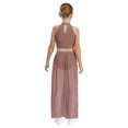 thumbnail image 3 of Sholeno Girls Sleeveless Lyrical Dance Dress Color Block Ruched Crop Top Keyhole Back Flowy Split Chiffon Skirt Dusty Pink 12, 3 of 6