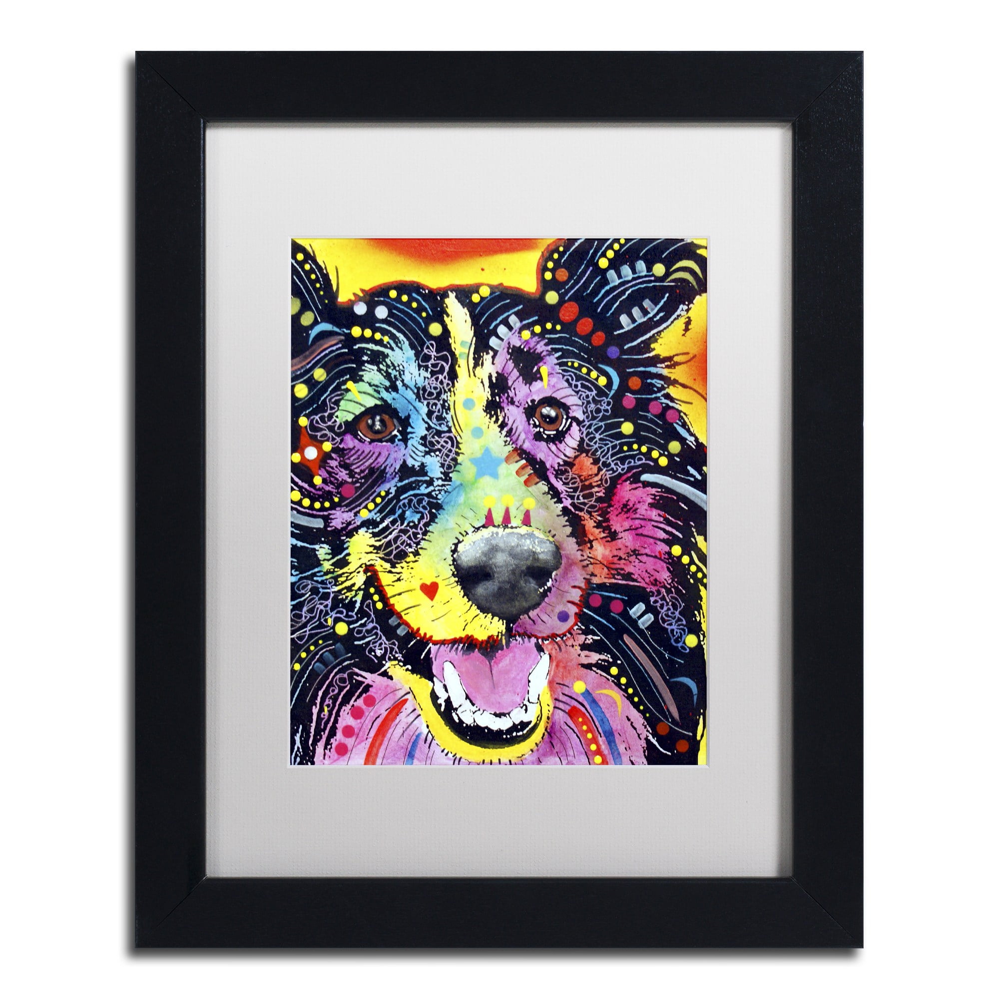 Trademark Fine Art "Sheltie" Canvas Art by Dean Russo, White Matte, Black Frame