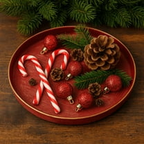 Satyankit Decorative Round Serving Tray Modern Red Gold Brushed Finish 7.5 Inch