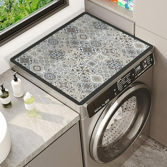 Gray Grid Washing Machine Dust Cover 19.7" x 23.6" Non-Slip Washer Dust Covers Pad Washer Dryer Top Mat for Laundry Room Kitchen Microwave, Refrigerator