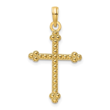 14k Yellow Gold Beaded Cross Pendant Necklace for Men and Women Vintage Style Polished Religious Jewelry Spiritual Faith Symbol Elegant Ornate Design Gold Accessory for Everyday Wear