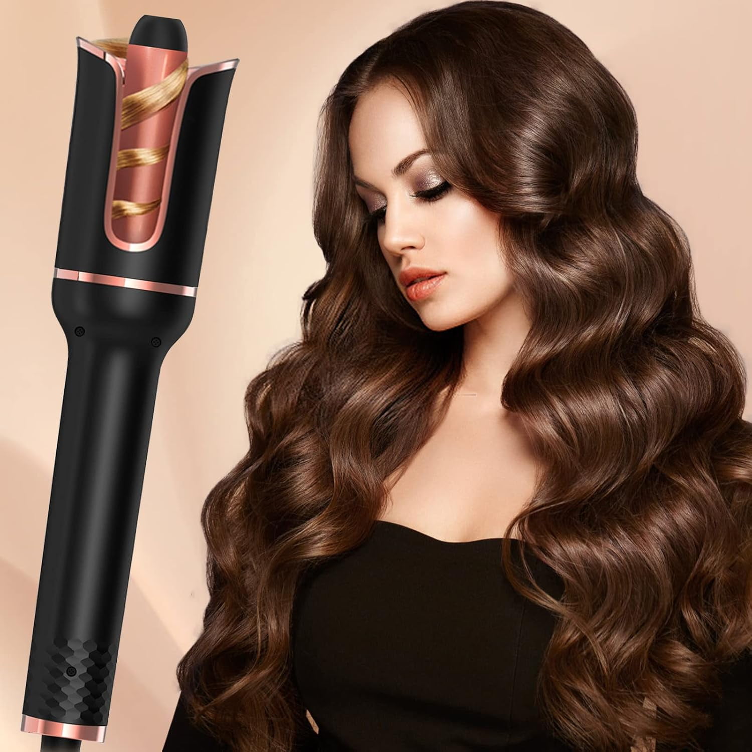 Automatic Hair Curler, Automatic Curling Iron, Professional Curling Wand Rotating with 1 Inch Large Barrel Fast Heating Dual Voltage for Women Mid Length to Longer Hair