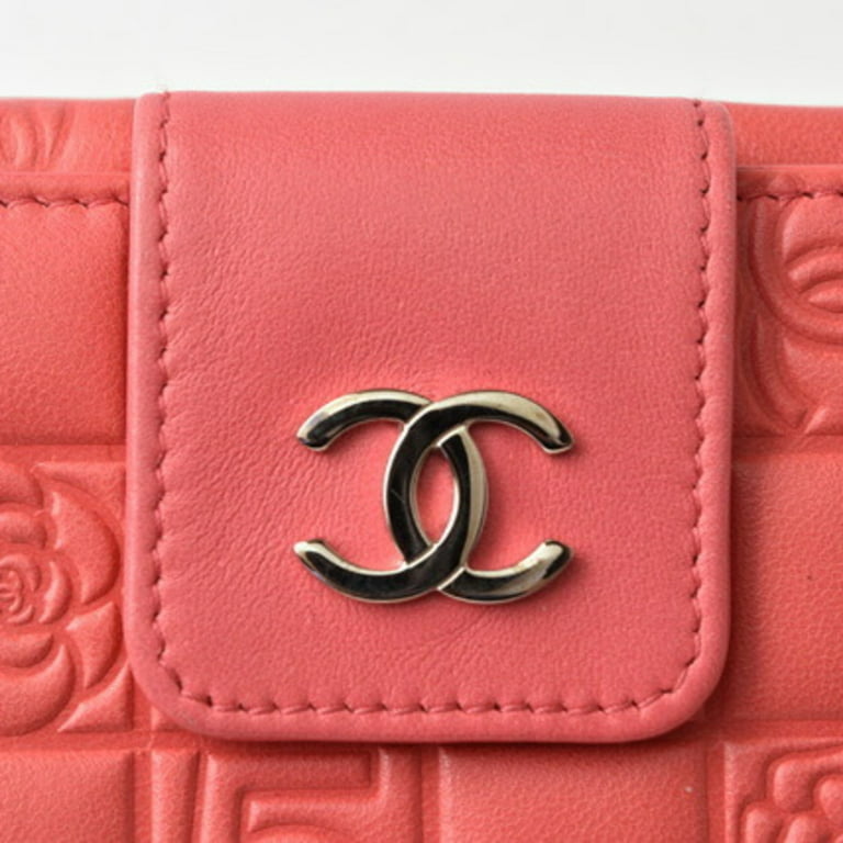 Authenticated Used Chanel wallet CHANEL folding lambskin icon coral pink 