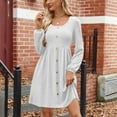 thumbnail image 2 of Long Sleeve Sweater Dress for Women Crew Neck Empire Waist Baby Doll Dresses Fall Winter Casual Dress with Pockets, 2 of 5