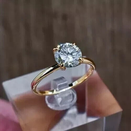 3Ct Lab Created Diamond Round Cut Solitaire Wedding Ring 14K Yellow Gold Plated
