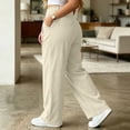 thumbnail image 6 of Inleife Women Solid Corduroy Cargo Pants High Waist Wide Leg Casual Trousers Elastic Drawstring Multi Pockets Daily Loungewear, 6 of 6