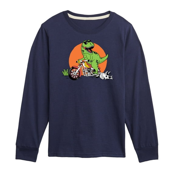 Instant Message - Trex Motorcycle - Toddler & Youth Long Sleeve Graphic T-Shirt