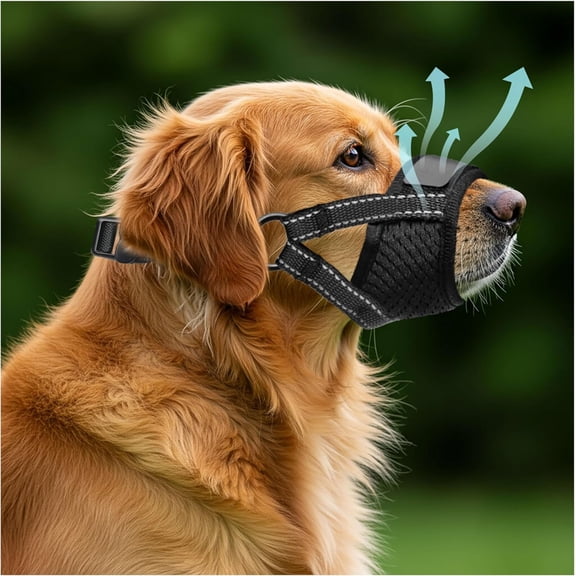 Large Dog Soft Air Mesh Muzzle - Adjustable & Breathable, Prevents Biting/Barking/Chewing - Allows Panting/Drinking, Ideal for Grooming