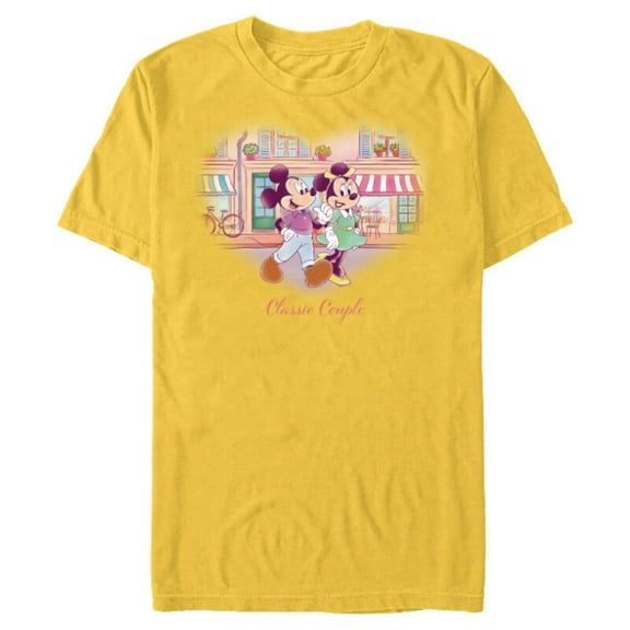 Disney Mickey & Minnie Classic Couple Retro Heart Stroll - Short Sleeve Blended T-Shirt for Adults - Customized-Yellow