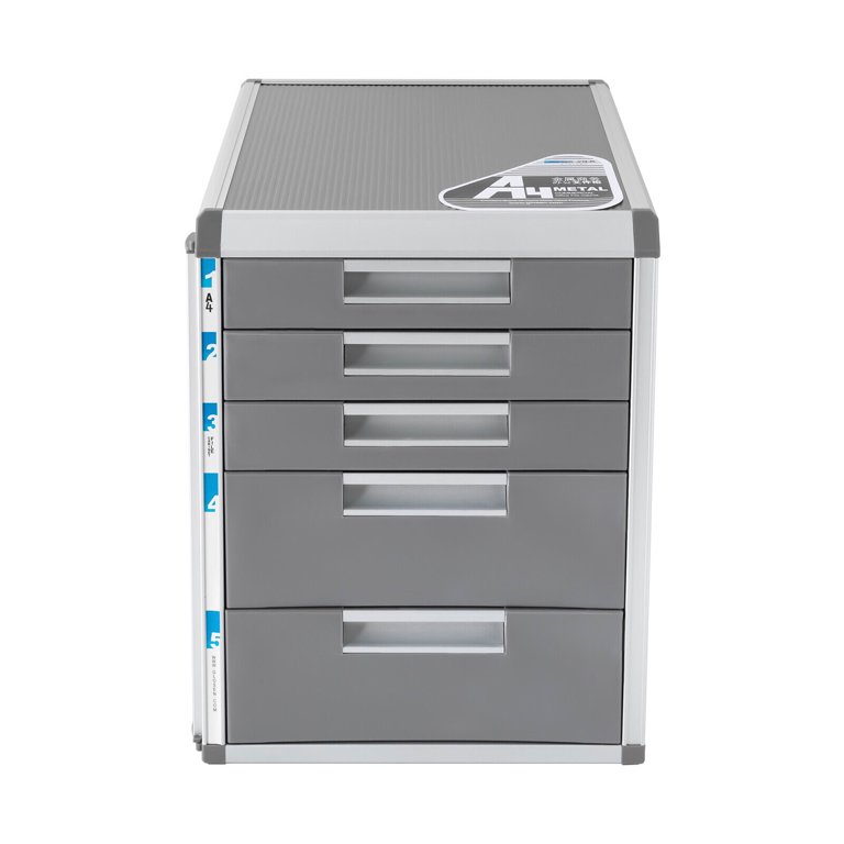 5-Drawer Metal Desktop Organizer - Grey Aluminum Alloy Storage For Files & Office Supplies