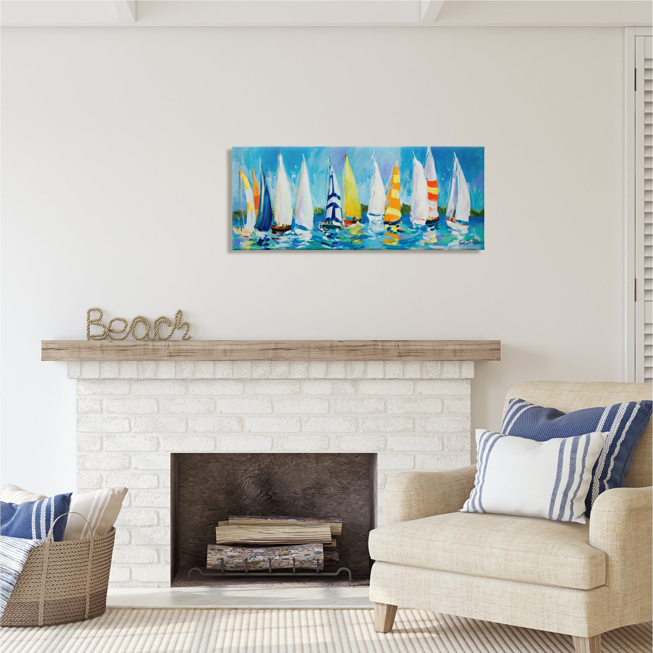 Stupell Industries Regatta Sailboat Fleet Transportation Painting Gallery Wrapped Canvas Print Wall Art, 40 x 17