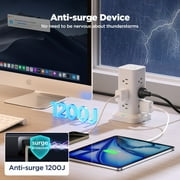 Aioneus Power Strip Tower Surge Protector with 12 Outlets & 4 USB Ports, 6ft Cord, White
