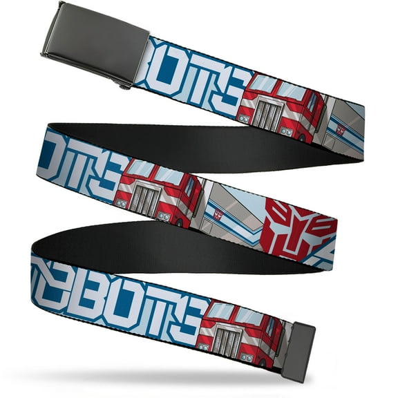 Adjustable Belt, Clamp Buckle, Cut-to-Fit, Transformers Autobots Optimus Prime Semi Truck Collage Blue