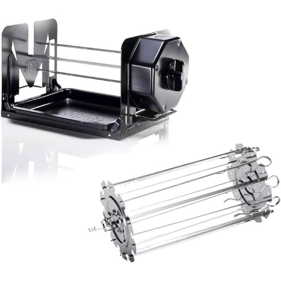 ROTO-Q 360 Cordless Rotisserie Kit w/Skewer Set for Grills, Ovens, Smokers - Non-Electric Spit Roaster - Gas or Charcoal BBQ - Kamado Joe Green Egg Kettle - Indoor Outdoor Cooking - Black