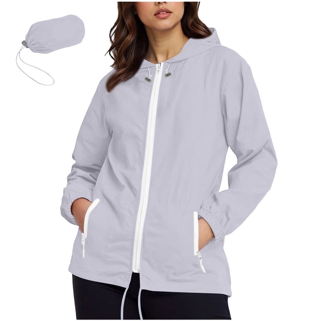 Veste Imperméable pour Femmes Imperméable en Polyester avec Capuche, Fermeture Éclair et Poches avant, Vert Militaire