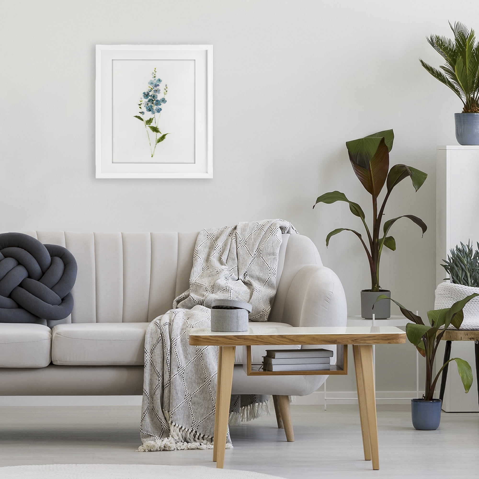 Stupell Industries Delicate Blue Sprigs White Framed Print Under Glass, design by Sally Swatland