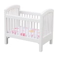 thumbnail image 2 of Cuna de muñeca de madera segura linda casa de muñecas vívida brillante cuna de dormitorio en miniatura para casa de muñecas 1:12 blanco, 2 of 8