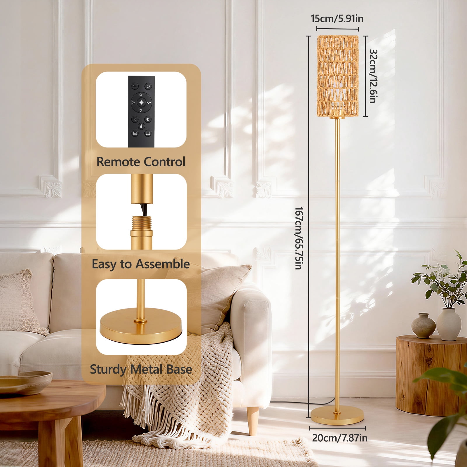 Floor Lamp, Standing Lamp Tall with Remote Control for Living Room, Bedroom, Office