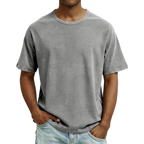 hoksml Mens Casual Garment Dyed T Shirts Oversized Crew Neck Short Sleeve Acid Wash Ideal for Everyday Use
