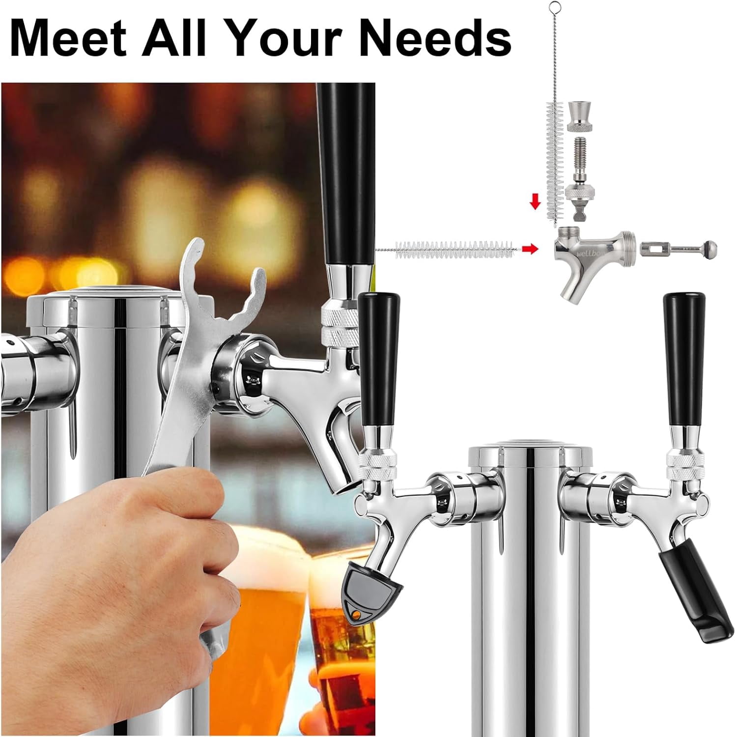 RGHJAR-Draft Beer Tap Plugs Brush Beer Faucet Plug 5PCS Beer Keg Tap Plugs, 5PCS Beer Keg Tap Cover Beer Faucet Brush Caps Cover, 3PCS Long Cleaning Brushes and Beer Faucet Wrench Kit for Most Kegera