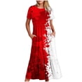 thumbnail image 1 of Qiopertar Robe d'Été Décontractée à Manches Courtes Col Rond Robe Maxi Fluide à Volants de Plage avec Poches Robe à Imprimé Dégradé Grandes Économies de Vacances! jusqu'à 90 % de Réduction, 1 of 5