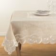 thumbnail image 2 of SARO QX168.N67140B Embroidered Scallop Design Natural Linen Blend Tablecloth  Natural, 2 of 4