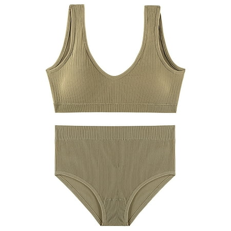 

WANYNG womens underwear Women s 2 Piece Seamless Lingerie Halter No Padding Bra And Set Solid Sport Nylon Multi-color M