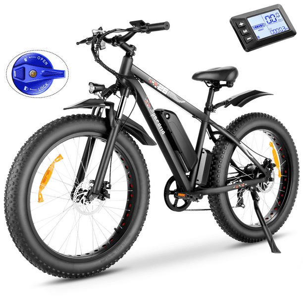 Speedrid 26″ 7 Speed Electric Mountain Bike with 26″x4″ Snow Fat Tire, 500W Brushless Motor 48V Lithium-ion Battery