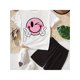 thumbnail image 1 of Summer girl pink leopard print happy face and peace logo short-sleeved 100% pure cotton T-shirt, 1 of 6