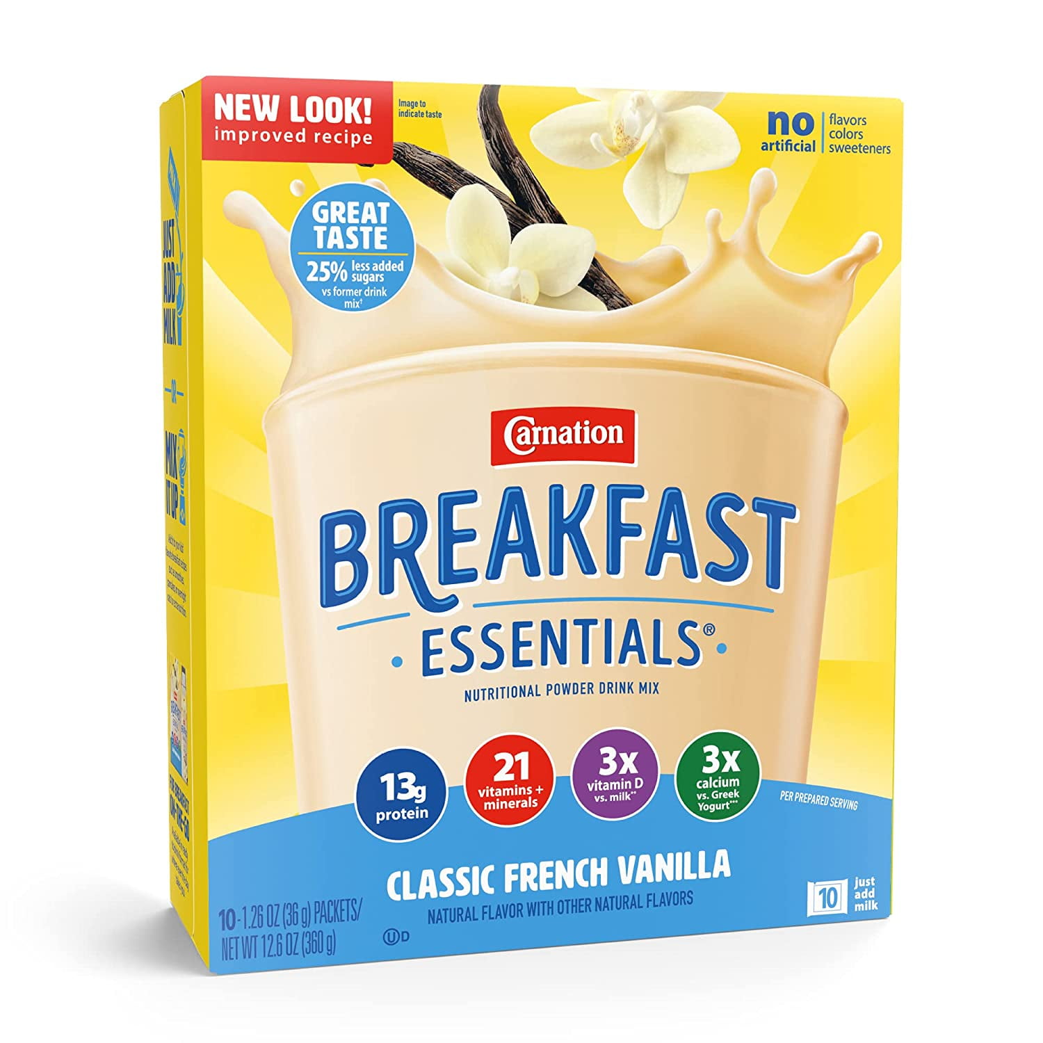 Carnation Breakfast Essentials Powder Drink Mix, Classic French Vanilla, 10 Count Box of Packets (Pack of 3)