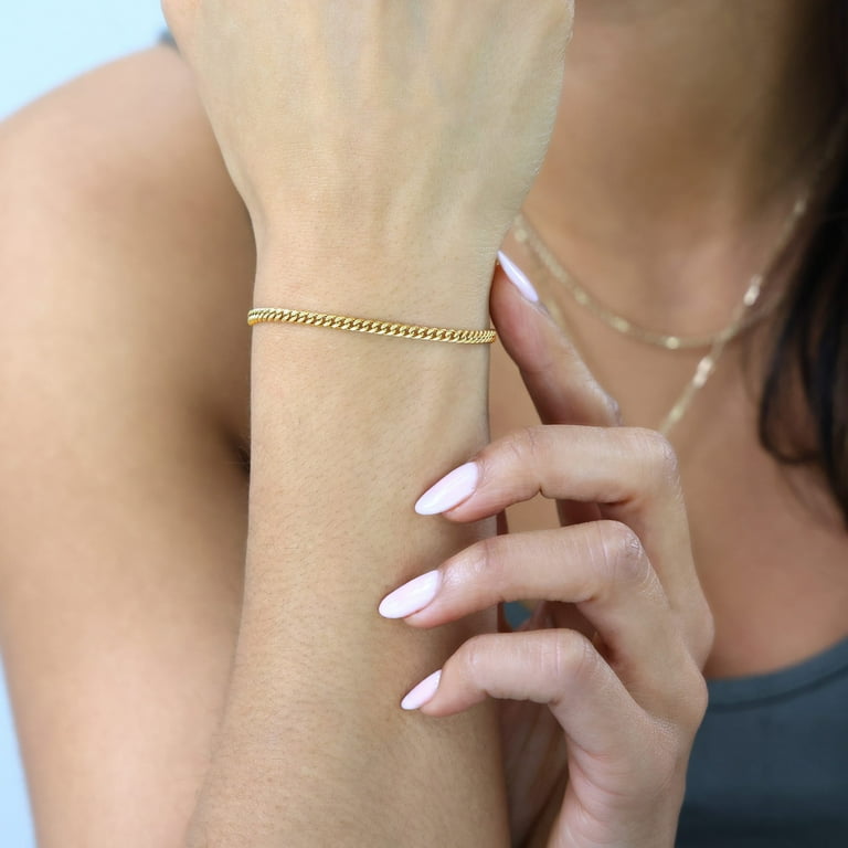 Women's Miami Cuban Link Bracelet Nuragold 14k Real Yellow Gold Miami Cuban  Link 3mm Chain Bracelet