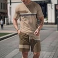thumbnail image 6 of Havenx Men's Sets 2 Piece Outfits Short Sleeve Crew Neck T-Shirts Drawstring Elastic Waist Shorts Outfits with Pockets Color Block Set Summer Vacation Breathable Athletic Activewear,Coffee 4XL, 6 of 6