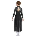 thumbnail image 4 of Doomiva Kids Girls Long Sleeve Lyrical Dance Dress Contemporary Dance Dress Flowy Sheer Mesh Maxi Skirted Leotard Black 6, 4 of 7