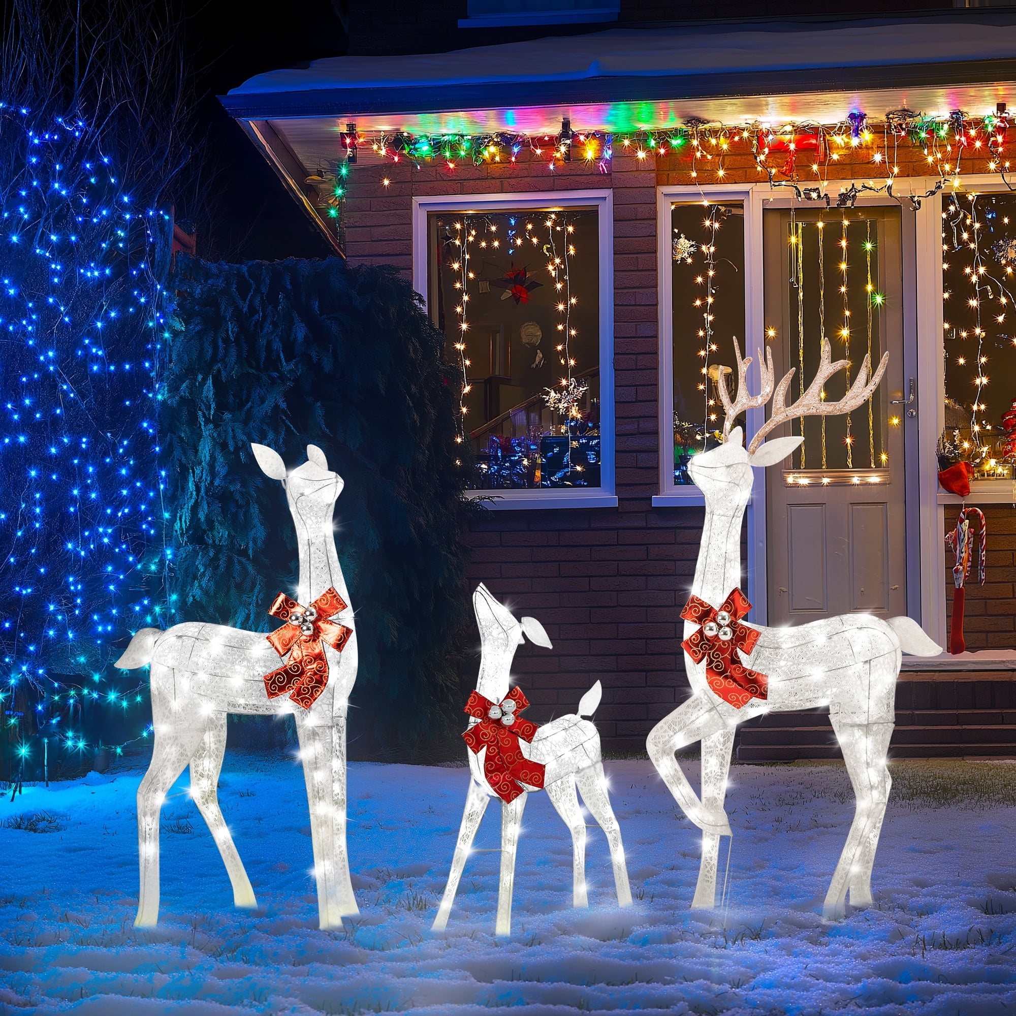 KUETH 3-Piece Outdoor XMAS Decor: 3D Pre Lit Deer Family KUETH 3-Piece Outdoor XMAS Decor: 3D Pre Lit Deer Family