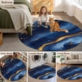 thumbnail image 6 of 4ft Washable Round Rug, Abstract Marble Non-Slip Circle Area Rug for Living Room Bedroom, Gold Texture Modern Navy Simple Style Indoor Floor Mat for Home Decor, 6 of 9