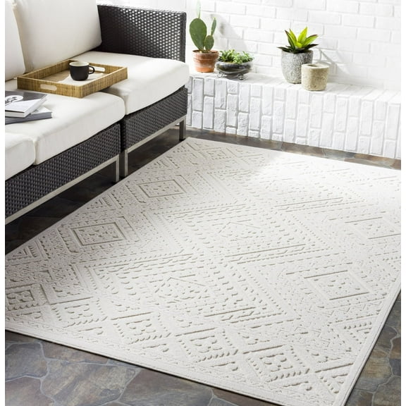 Livabliss Outdoor Rugs, 6x9 Greenwich Global Beige Area Rug for Patio, Porch, Deck, Backyard, Waterproof Indoor Outdoor Carpet (6'5" x 9')