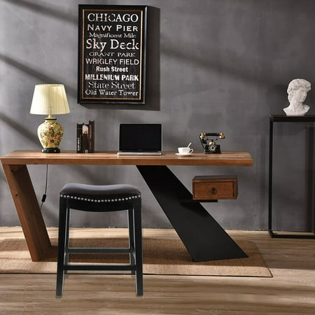 Modern Leather Wood Stool Classic Backless Bar Stool Leather Cushions Seat Bench Solid Wood Legs Chair Home Furniture