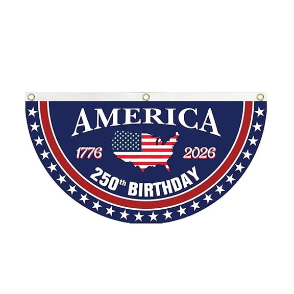 250 Year Anniversary Birthday Bunting Flag, 1776-2026 Commemorative Patriotic Fan Banner, 1.5x3 FT with Brass Grommets, America's 250th Birthday Flag for Outdoor Yard Porch Decor