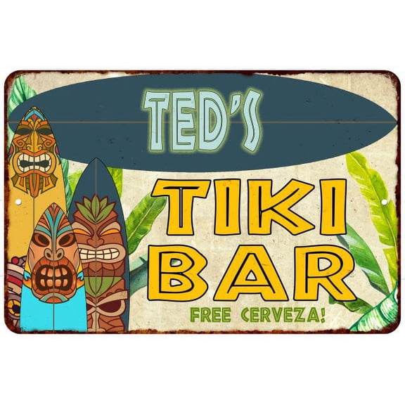 Ted's TIKI BAR Island Sign Metal Wall Decor 8 x 12 High Gloss Metal 208120058456