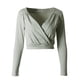 thumbnail image 1 of Camisetas de manga larga con cuello en V y fruncido sexy para mujer, 1 of 5
