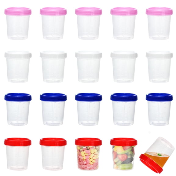 LIOUCBD 20 Pcs 4oz Plastic Containers with Lids, Leakproof Food Storage Jars with Measurement Marks, Reusable Small Freezer Containers for Snacks, Sauce, Travel Toiletries (Pink/White/Blue/Red)