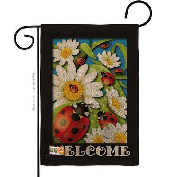 Breeze Decor BD-BG-G-104068-IP-DB-D-US11-BD 13 x 18.5 in. Ladybug Heaven Burlap Garden Friends Bugs & Frogs Impressions Decorative Vertical Double Sided Flag