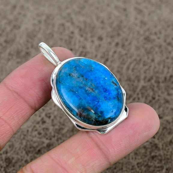 925 Sterling Silver Neon Blue Apatite Gemstone Jewelry Pendant 1.85"