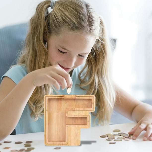 Caja de dinero personalizada de madera con nombre | Caja de Ahorro Personalizada en Forma de Letra | Madera Natural Artesanal | Exposición de monedas transparente | Regalo decorativo ideal, diseño