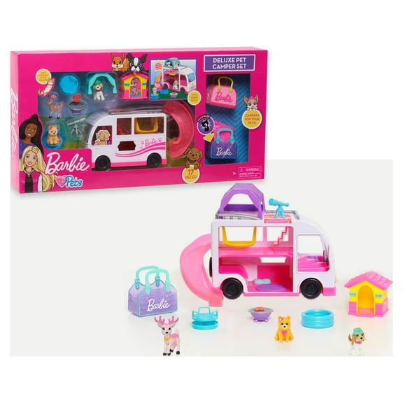 Barbie Deluxe Pet Camper Playset with Figures, 17-pieces,  Kids Toys for Ages 3 Up, Gifts and Presents