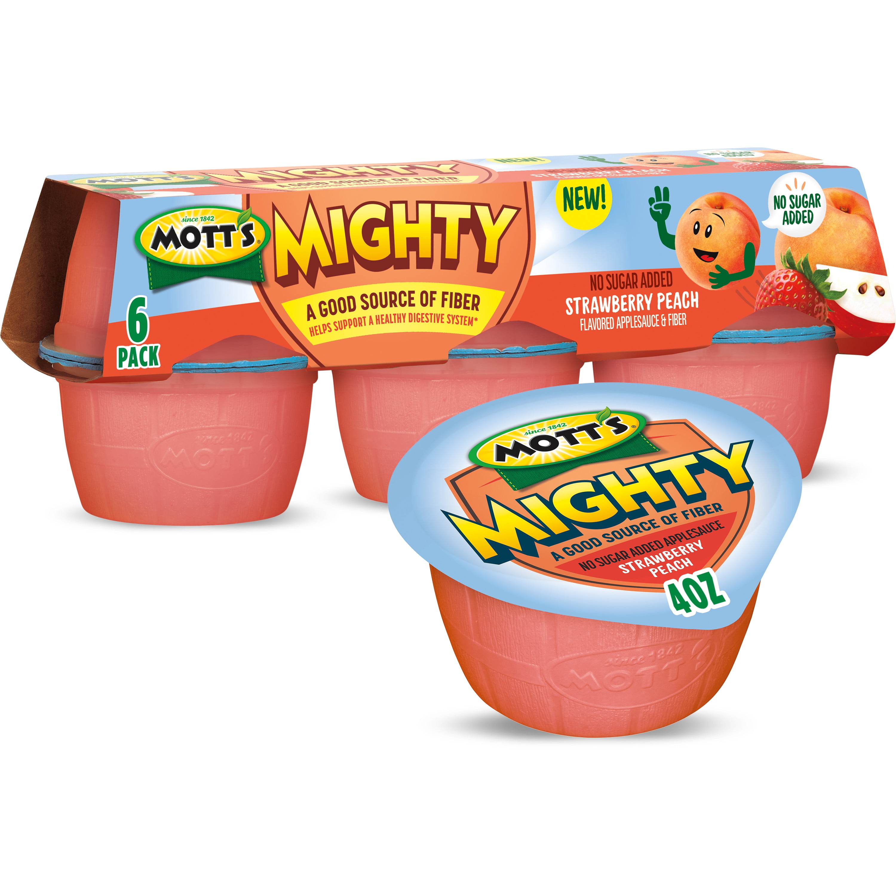 Mott's Mighty Strawberry Peach Applesauce, 4 Oz, 6 Count