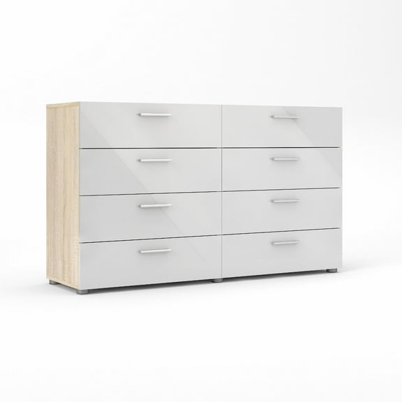 Tvilum Loft 8 Drawer Double Dresser for Adults, Oak Structure and White High Gloss